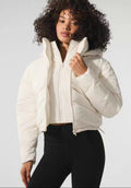 CROPPED HOODED PUFFER JACKET WITH ZIP FRONT