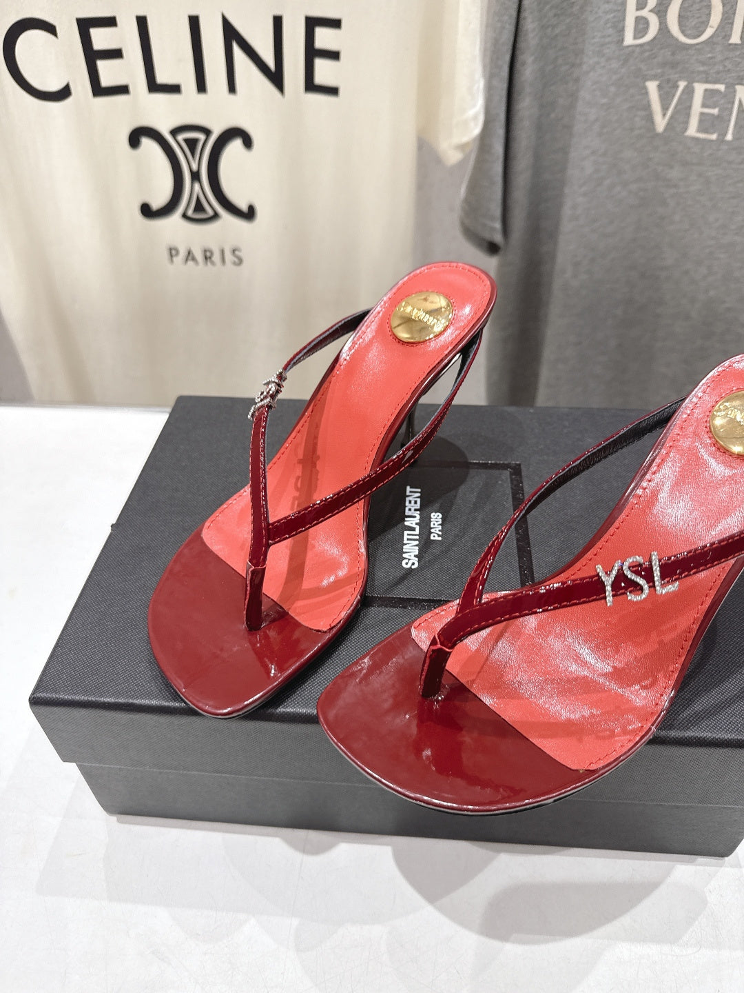 RED STRAPPY KITTEN HEEL SANDALS