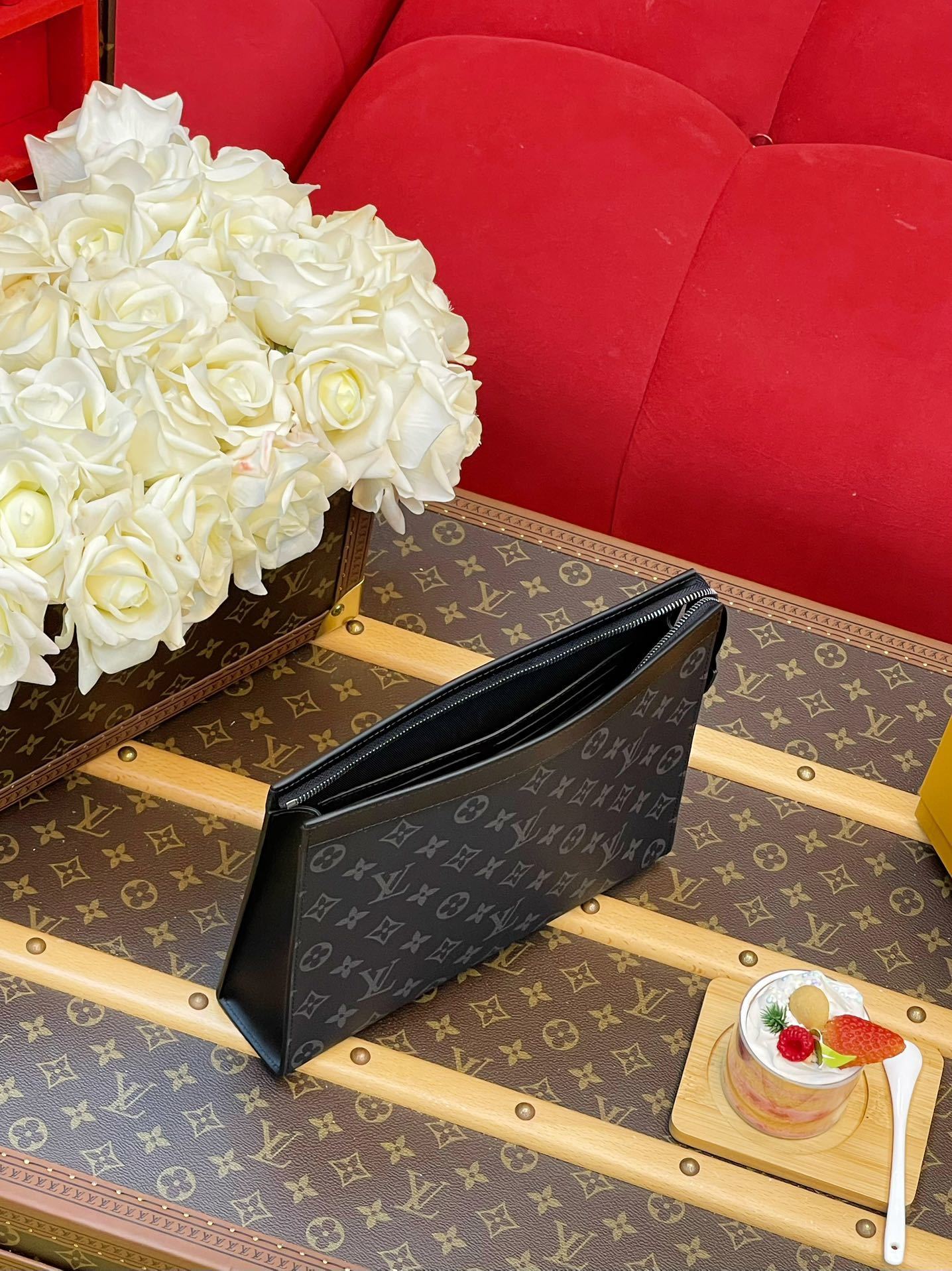 MONOGRAM ZIP POUCH CLUTCH