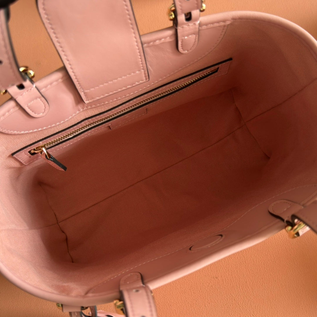 BLUSH PINK EMBOSSED LEATHER MINI TOTE SHOULDER BAG WITH GOLD HARDWARE