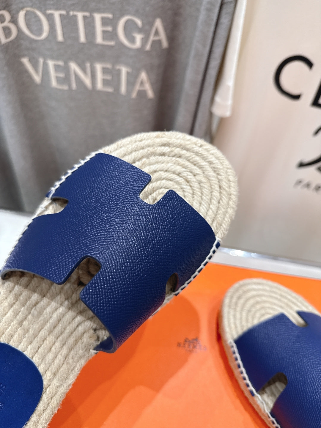 BLUE ESPADRILLE STYLE SLIDE SANDALS