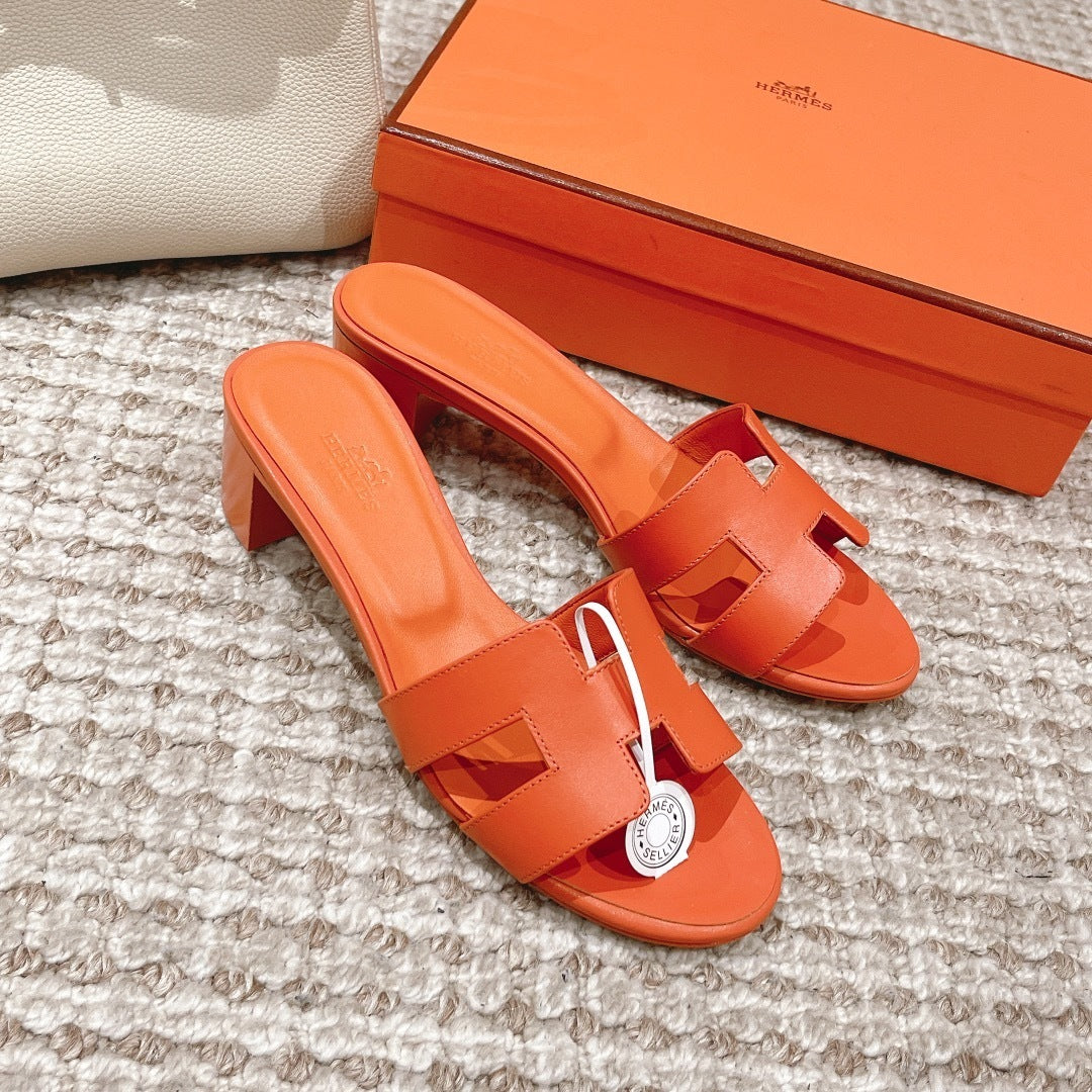 ORANGE BLOCK HEEL SANDALS