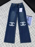 LOGO PRINT WIDE LEG DENIM JEANS