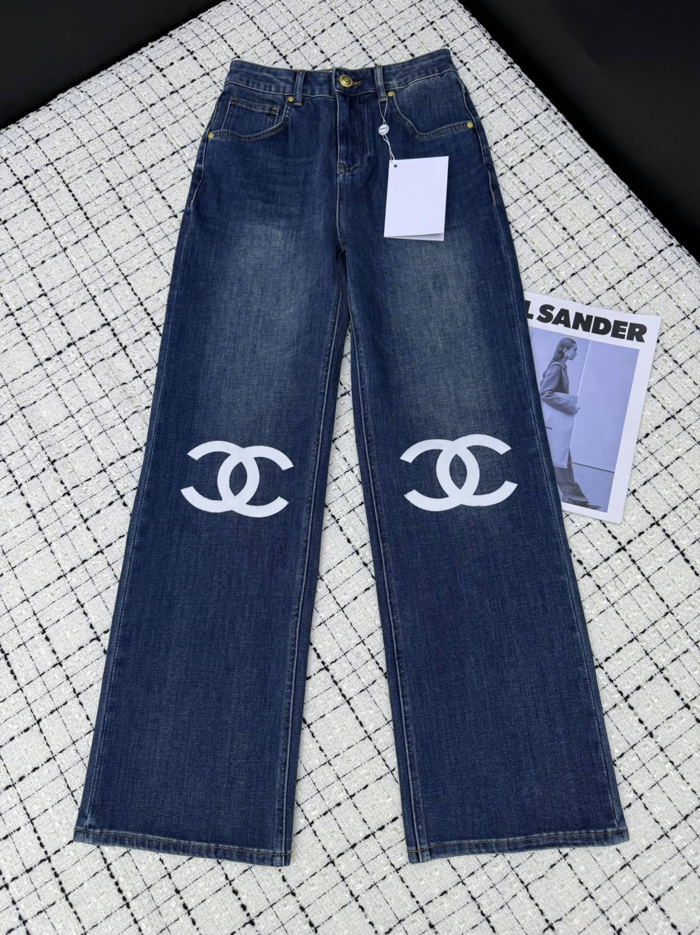 LOGO PRINT WIDE LEG DENIM JEANS