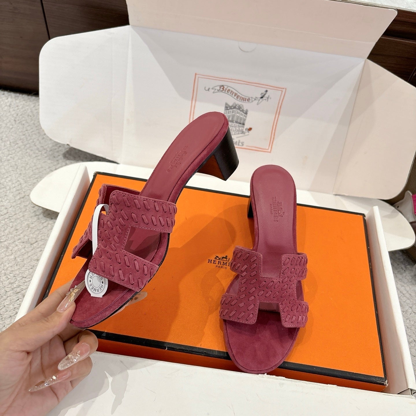 ROSE SUEDE HEELED SLIDE SANDALS