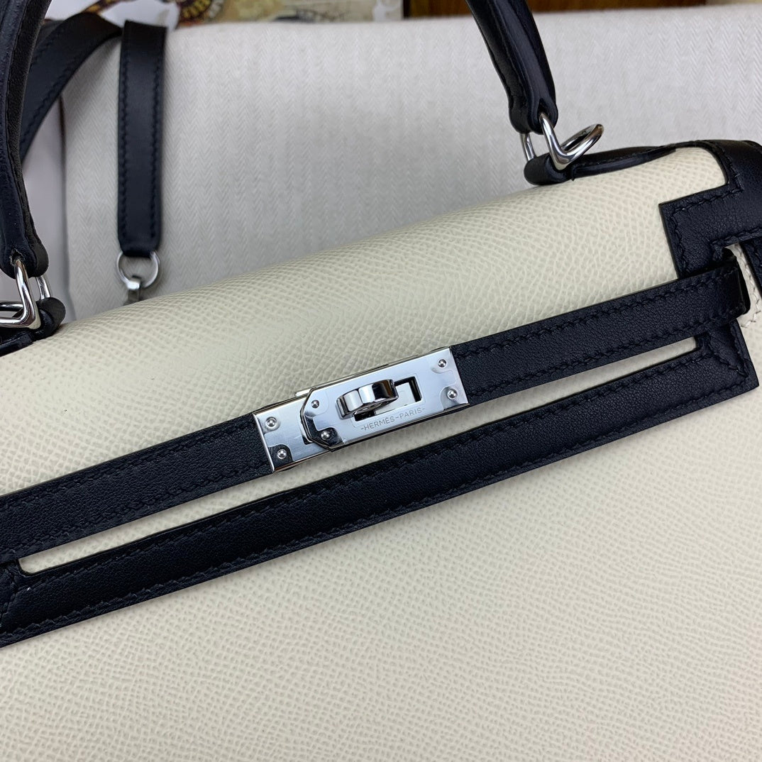 LUXURY BLACK & CREAM MINI TOP HANDLE BAG