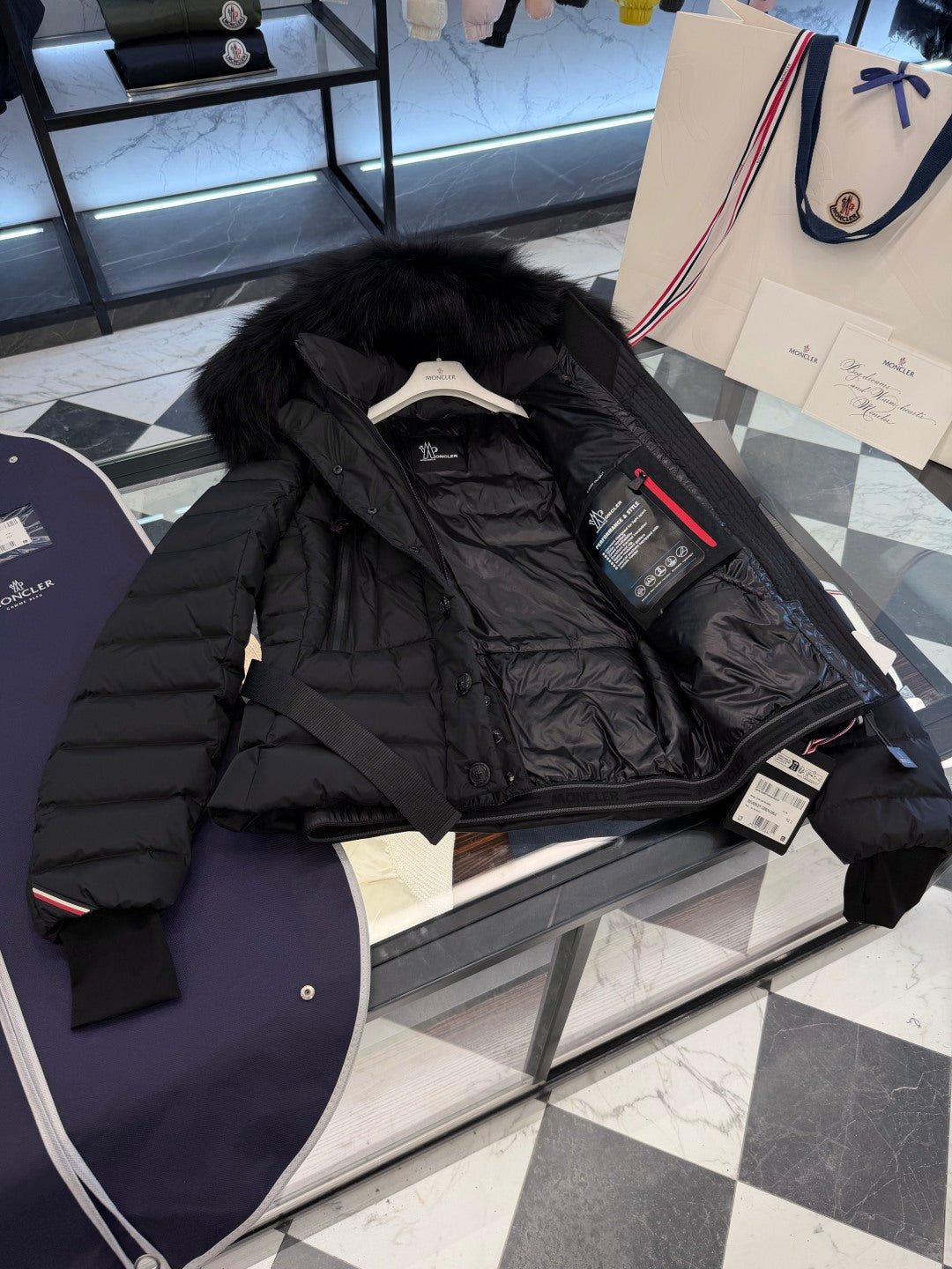FUR HOODED BELTED PUFFER DOWN JACKET