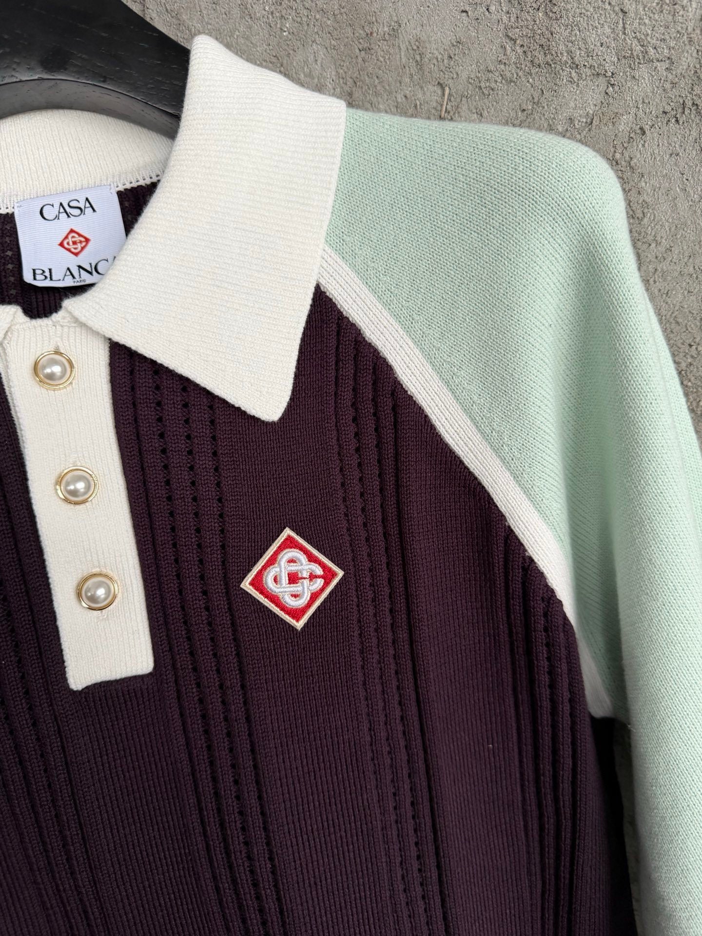 COLORBLOCK RIBBED KNIT LONG-SLEEVE POLO