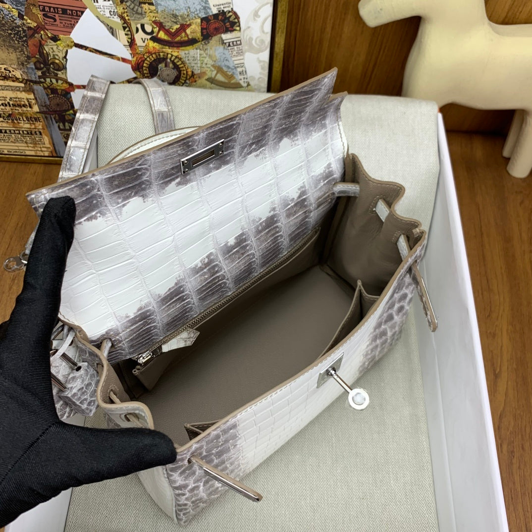 LUXURY MINI WHITE CROCODILE EMBOSSED LEATHER TOP HANDLE BAG