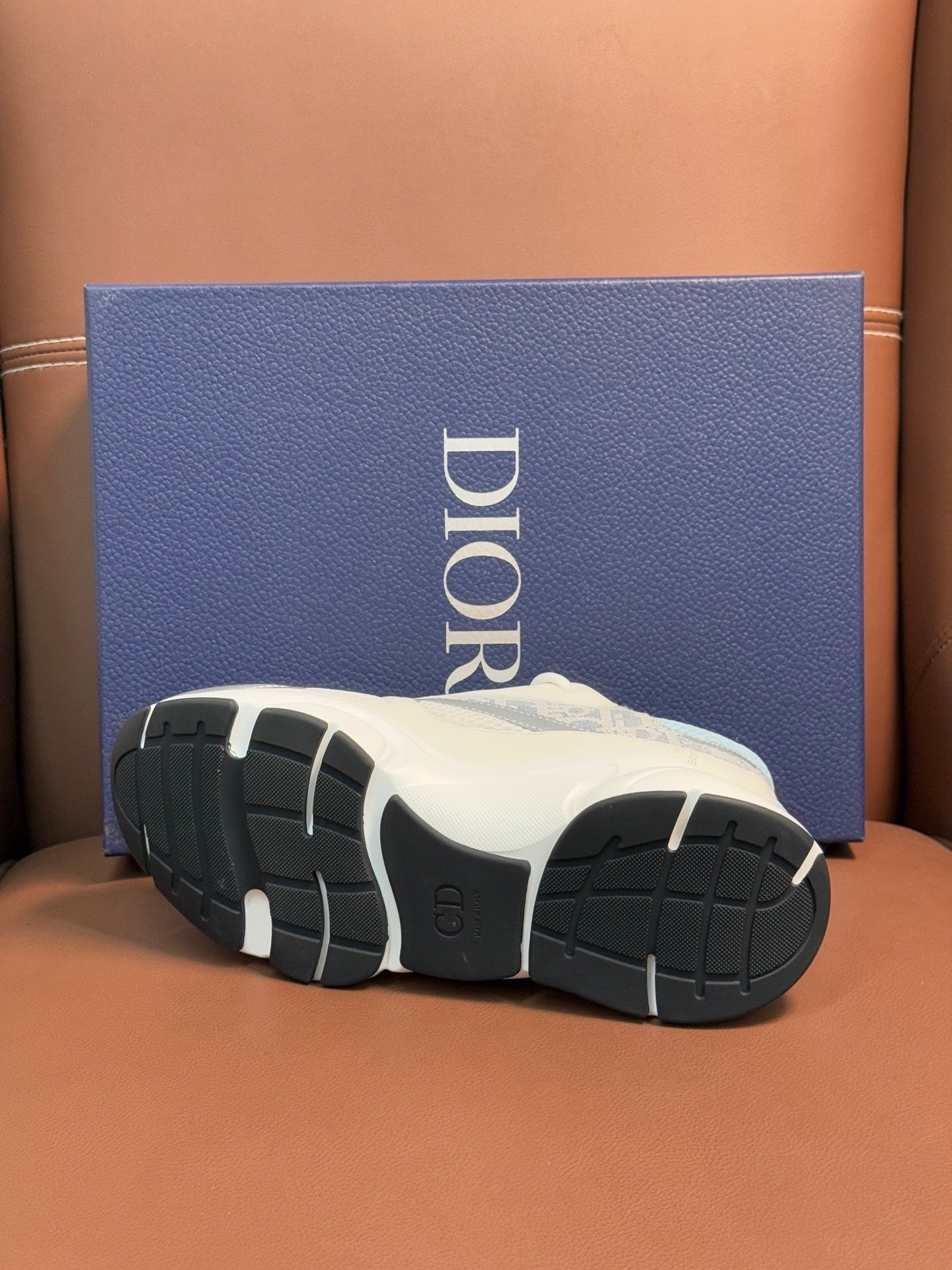 WHITE, GREY & ICE BLUE MONOGRAM CHUNKY SNEAKERS