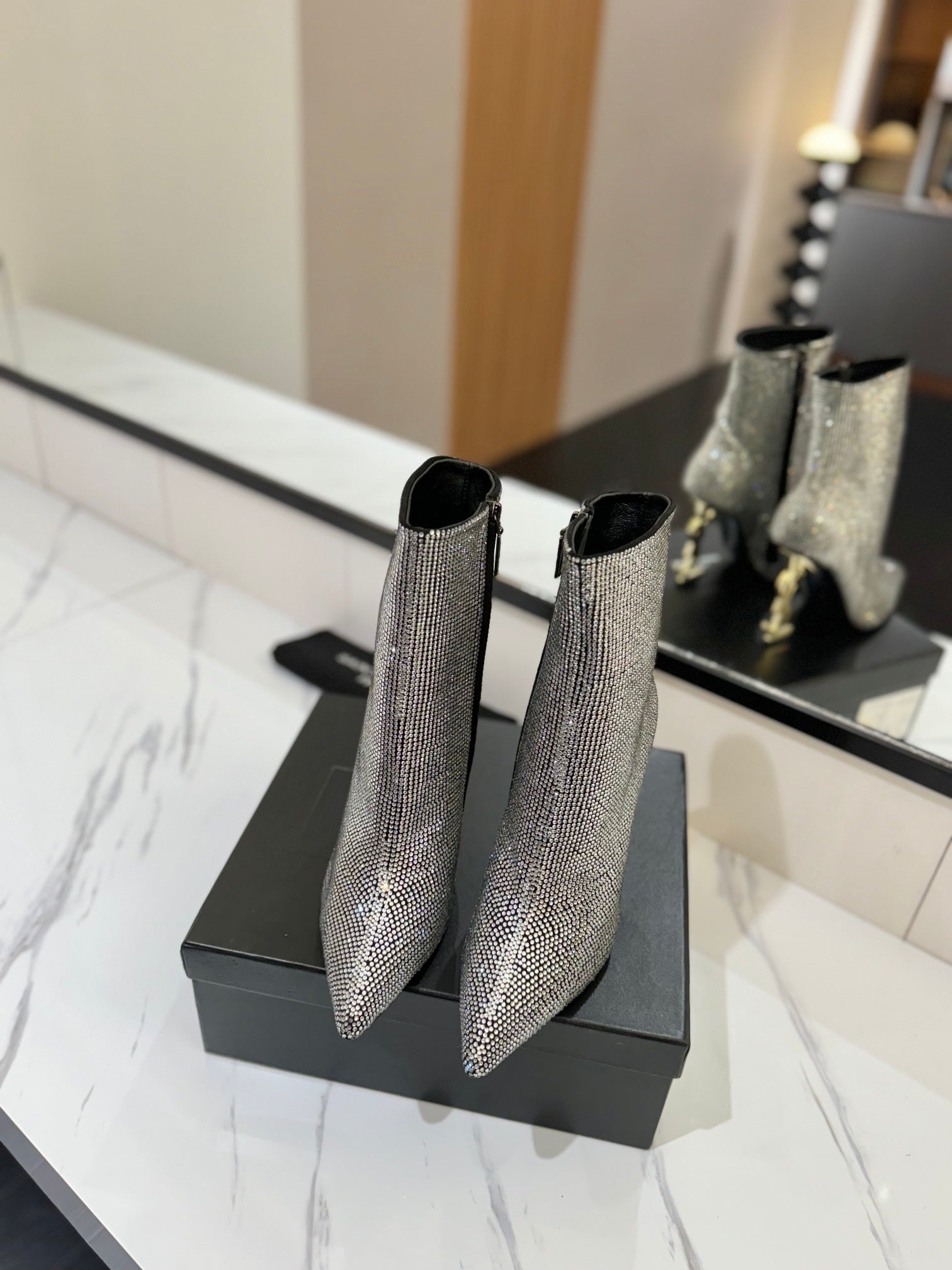CRYSTAL POINTED HEEL BOOTS