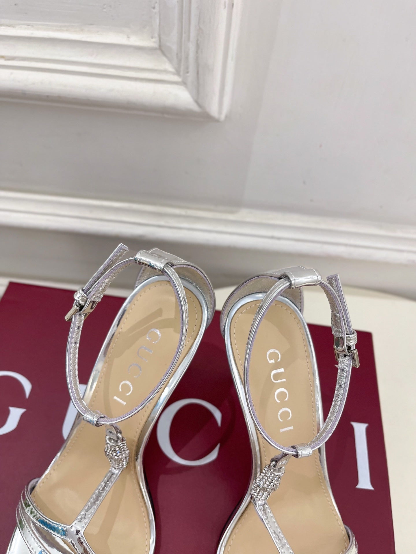SILVER TRANSPARENT STRAPPY HEEL SANDALS