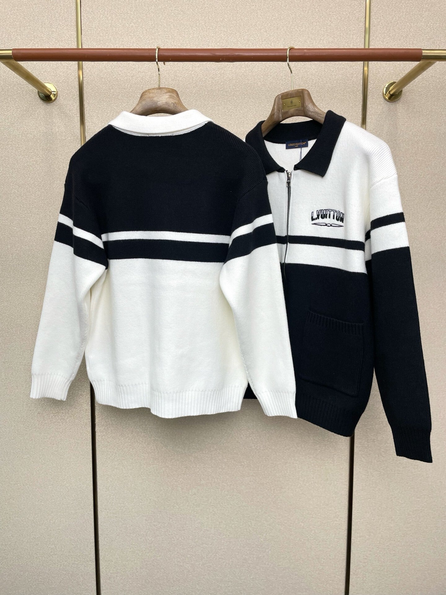 ZIP-FRONT STRIPED KNIT CARDIGAN WITH COLLAR