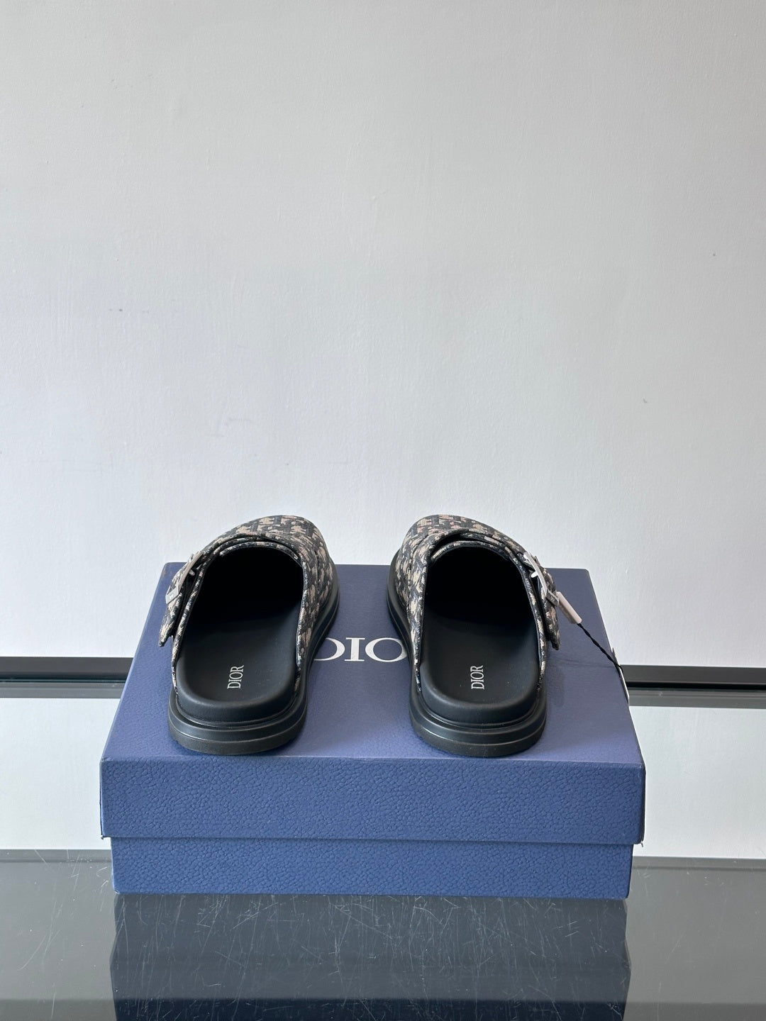 MONOGRAM DESIGNER SLIDE MULES WITH BUCKLE DETAIL