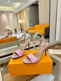 FLORAL PRINT STRAP STILETTO SANDALS – BLUSH PINK