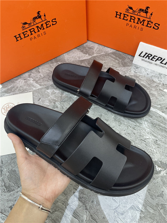 MATTE BLACK DOUBLE-STRAP H-CUT SLIDE SANDALS