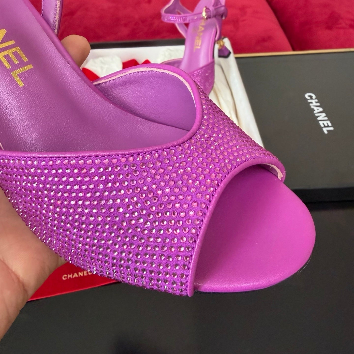 CRYSTAL EMBELLISHED ANKLE STRAP HEELS