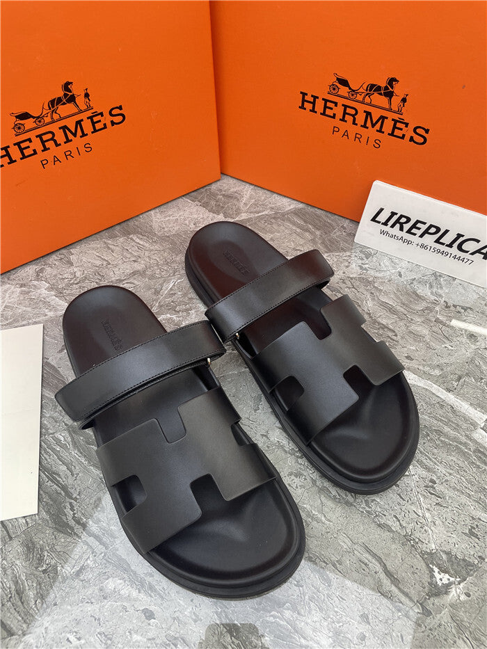 MATTE BLACK DOUBLE-STRAP H-CUT SLIDE SANDALS