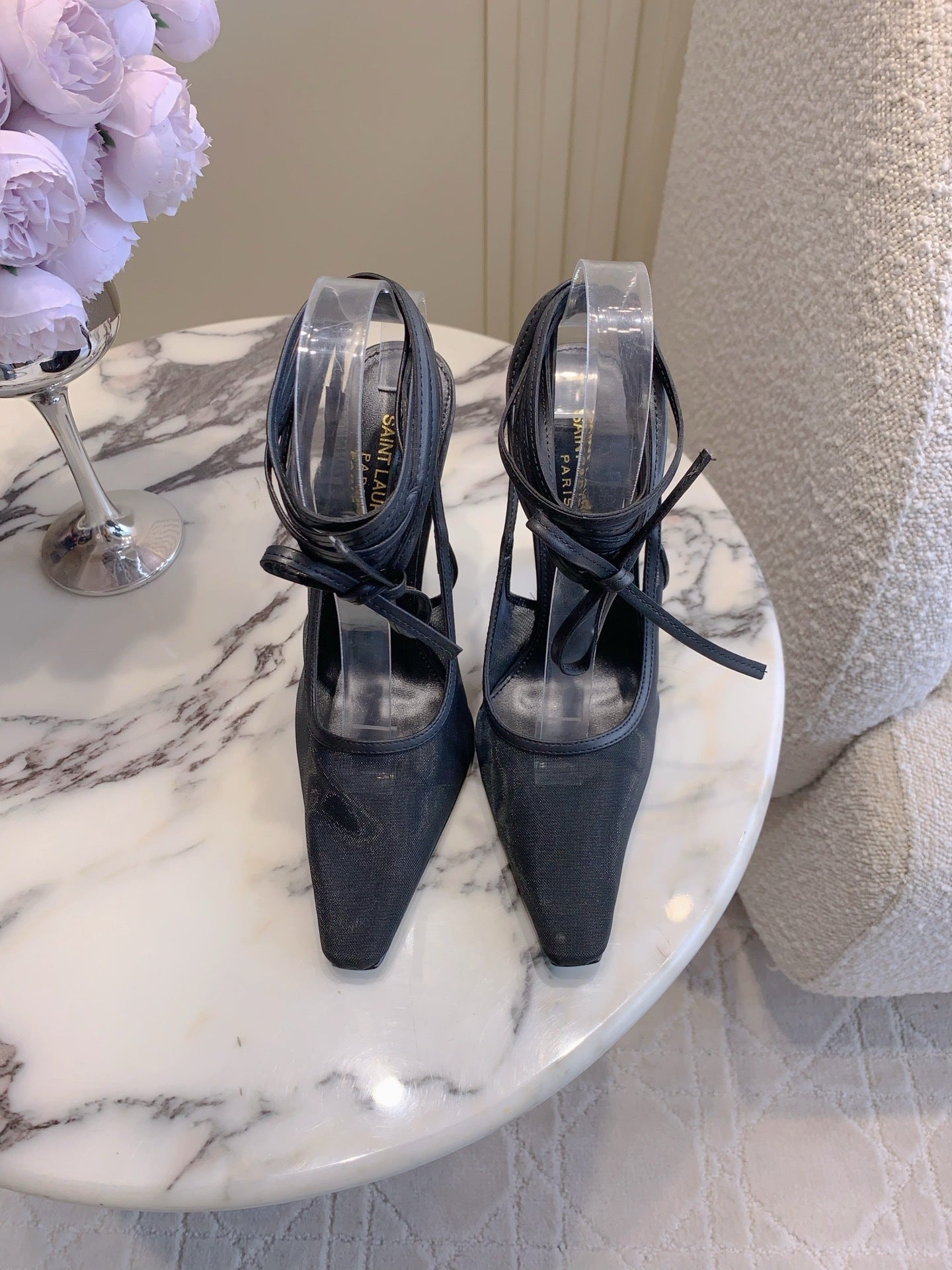 POINTED TOE LACE-UP HEEL PUMPS