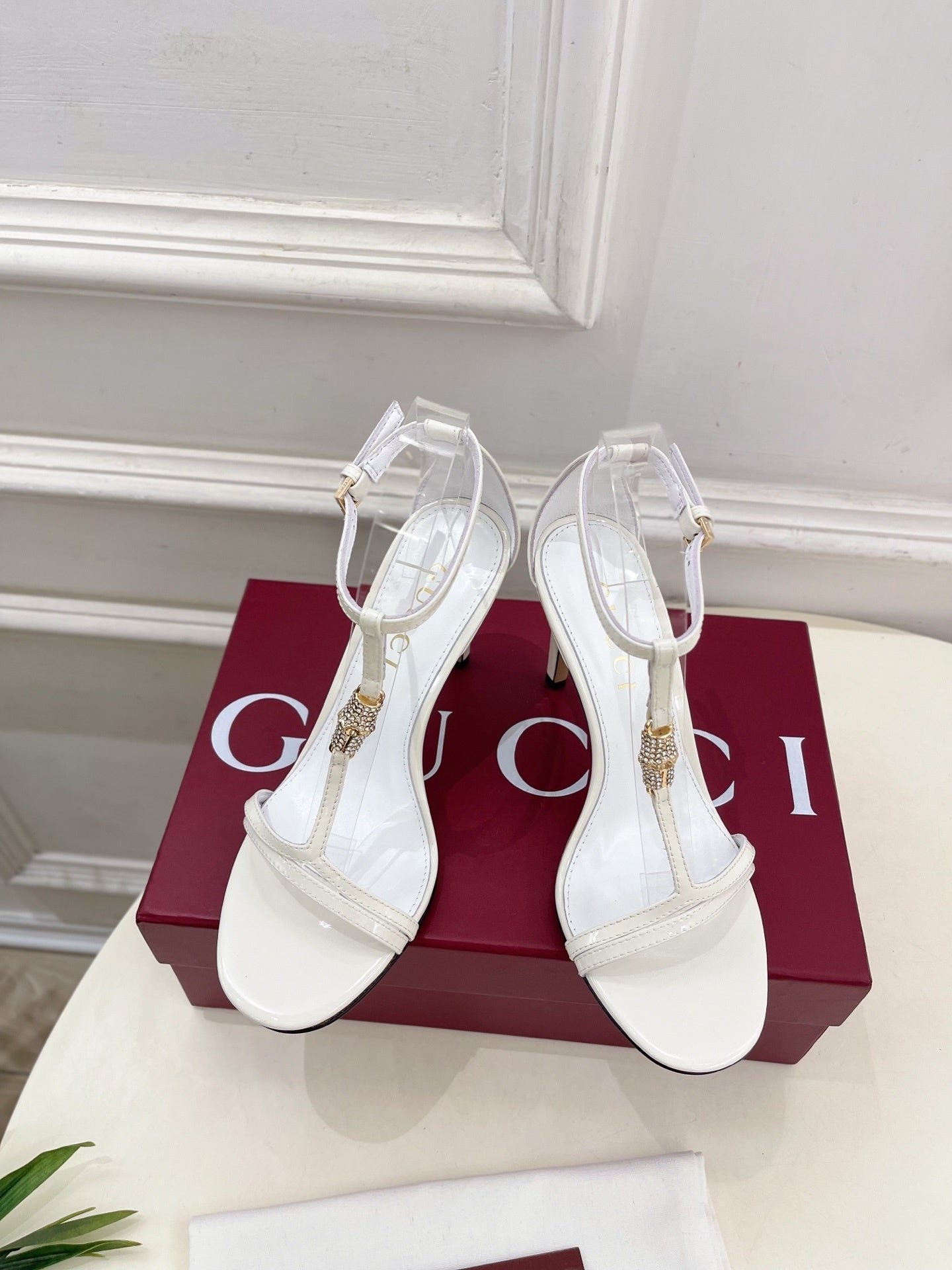 WHITE TRANSPARENT STRAPPY HEEL SANDALS