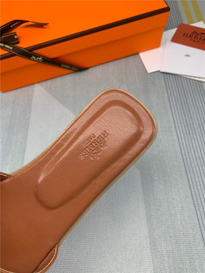CARAMEL TAN H-CUT LEATHER SLIDE