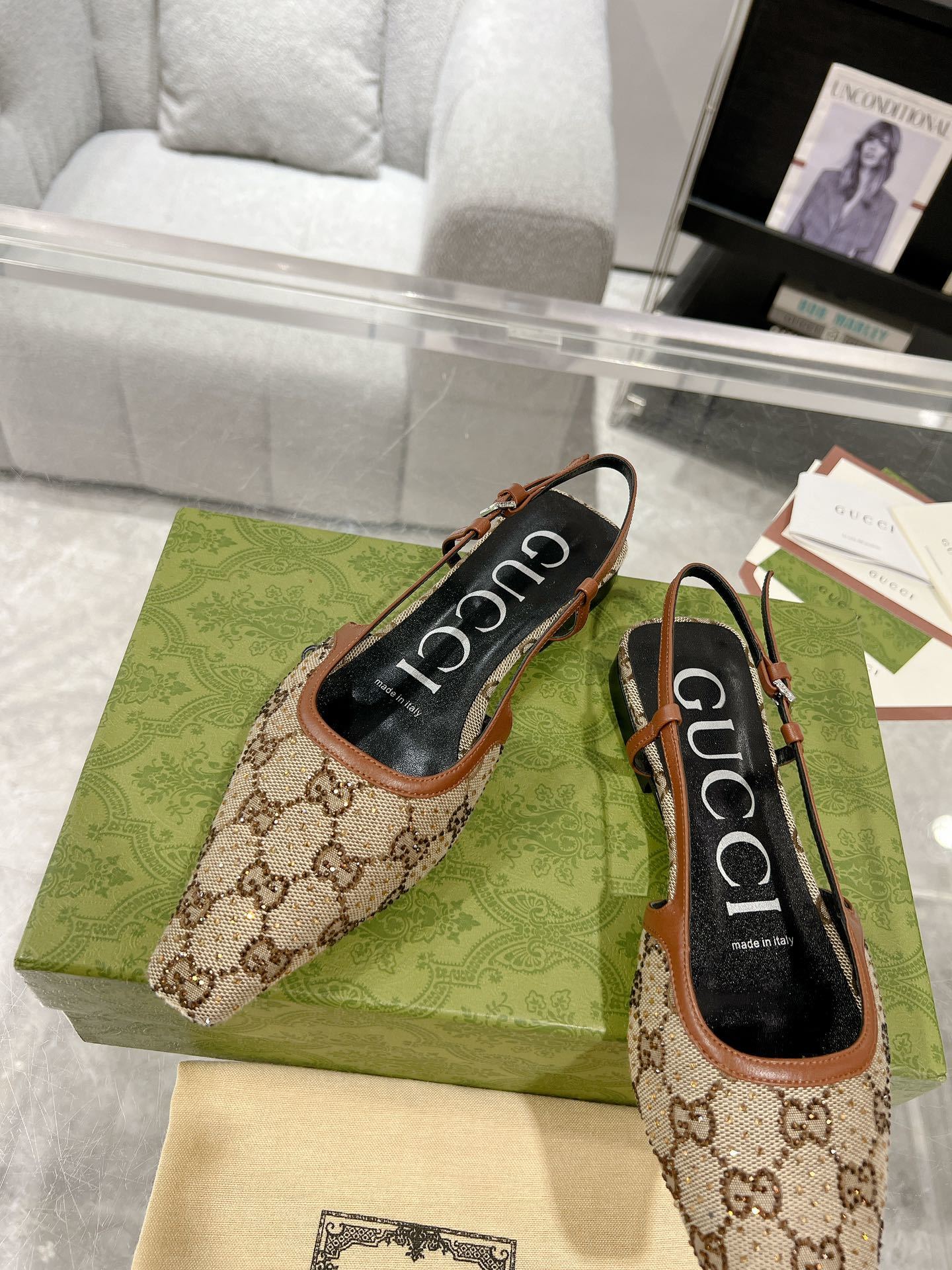 MONOGRAM CANVAS SLINGBACK FLATS