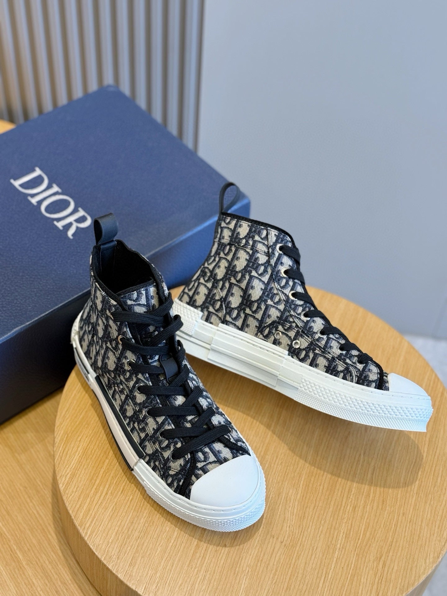 BLACK & BEIGE MONOGRAM HIGH-TOP SNEAKERS