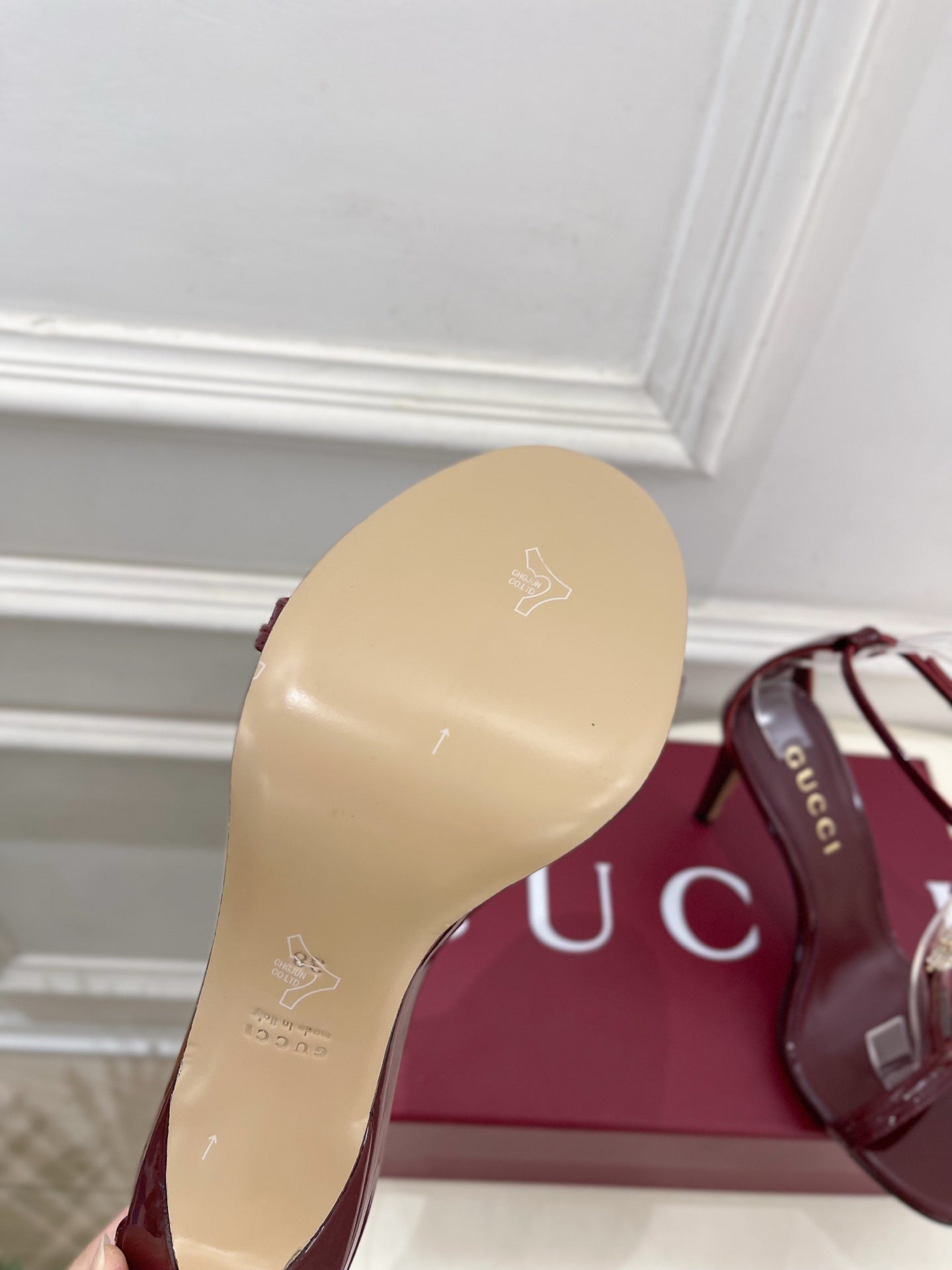 BURGUNDY TRANSPARENT STRAPPY HEEL SANDALS