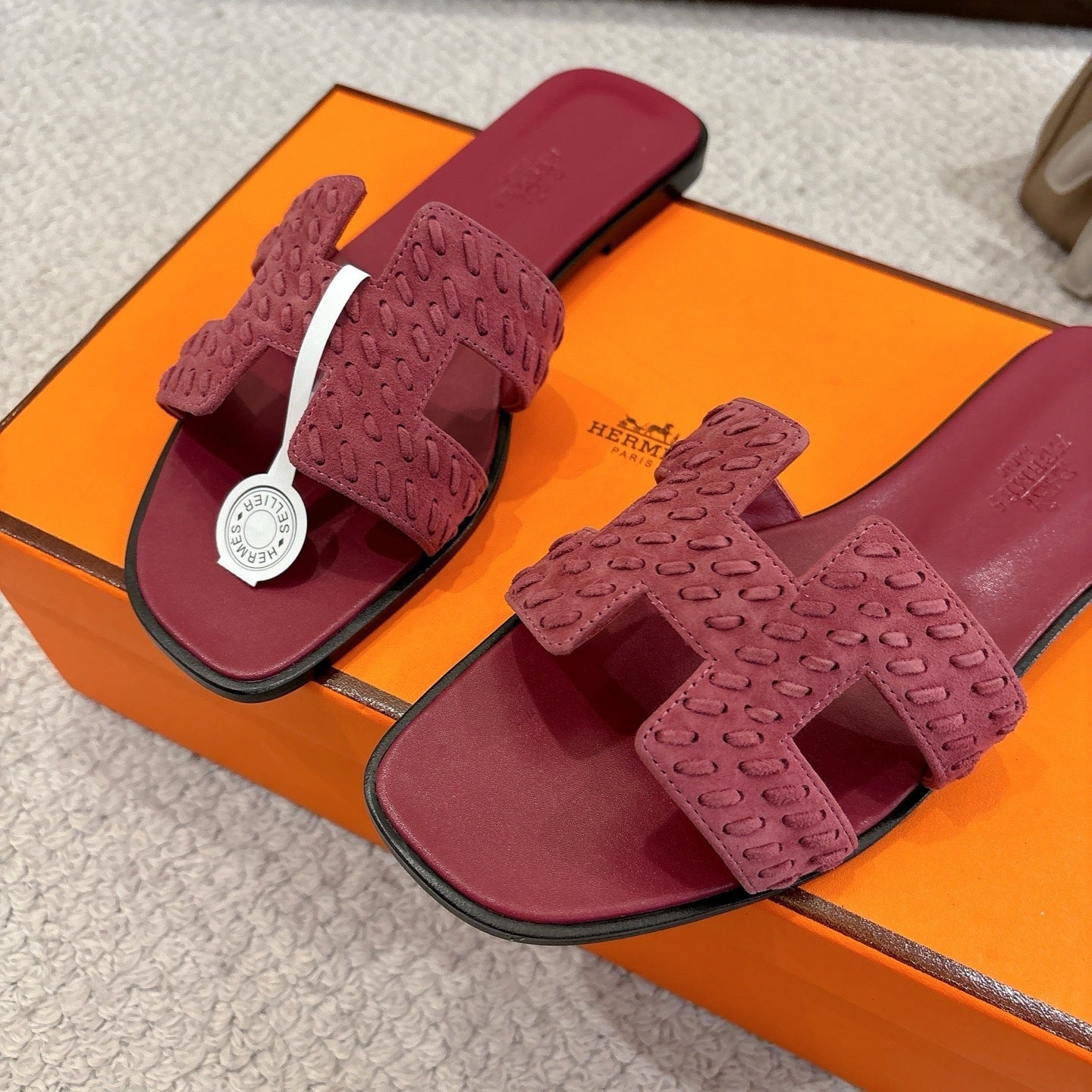 BURGUNDY SUEDE SLIDE SANDALS