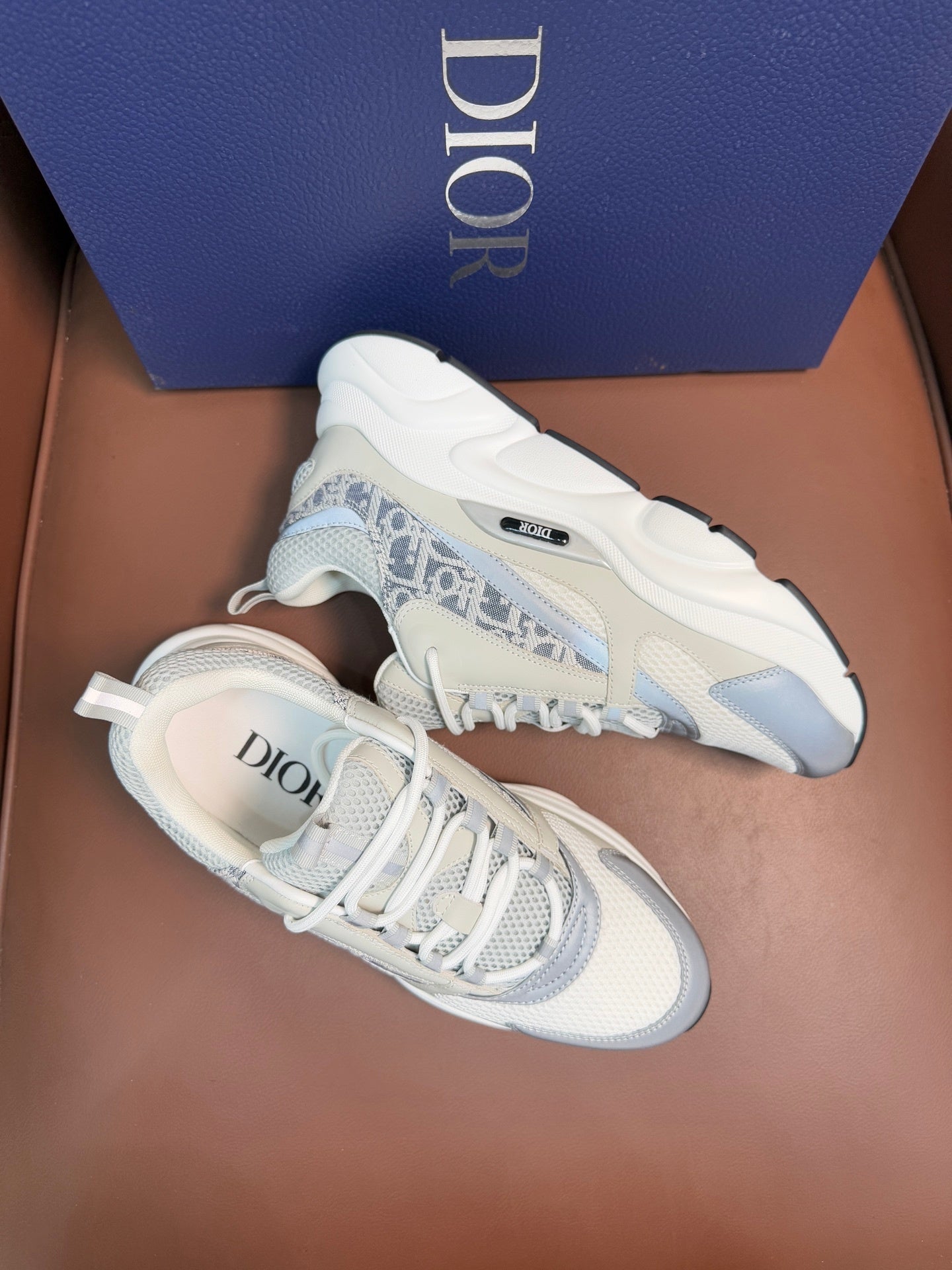 WHITE & GREY MONOGRAM CHUNKY DESIGNER SNEAKERS