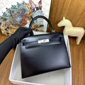 LUXURY BLACK LEATHER TOP HANDLE HANDBAG