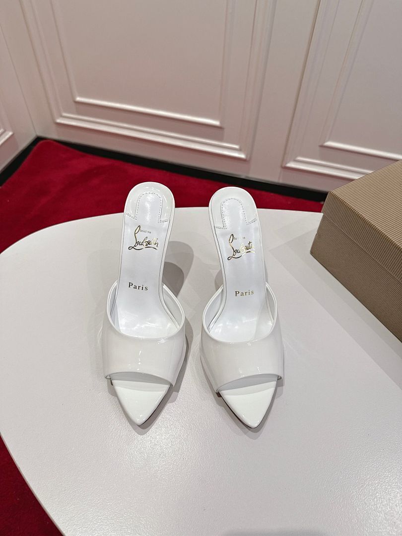 WHITE OPEN-TOE MULE HEELS