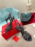 BLACK STUDDED EMBELLISHED STRAP HEELS