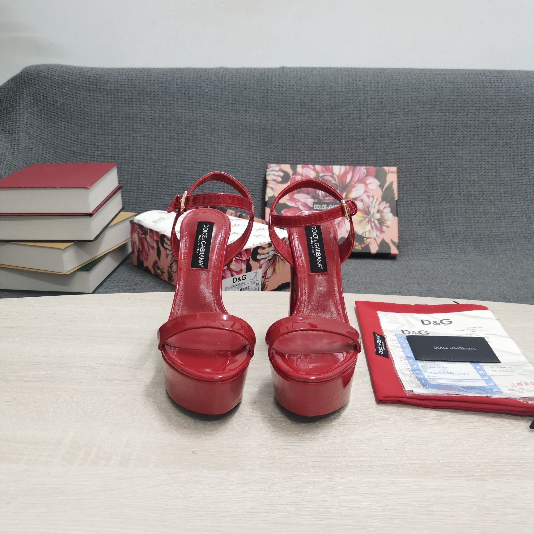 RED PATENT PLATFORM STRAPPY HEEL SANDALS