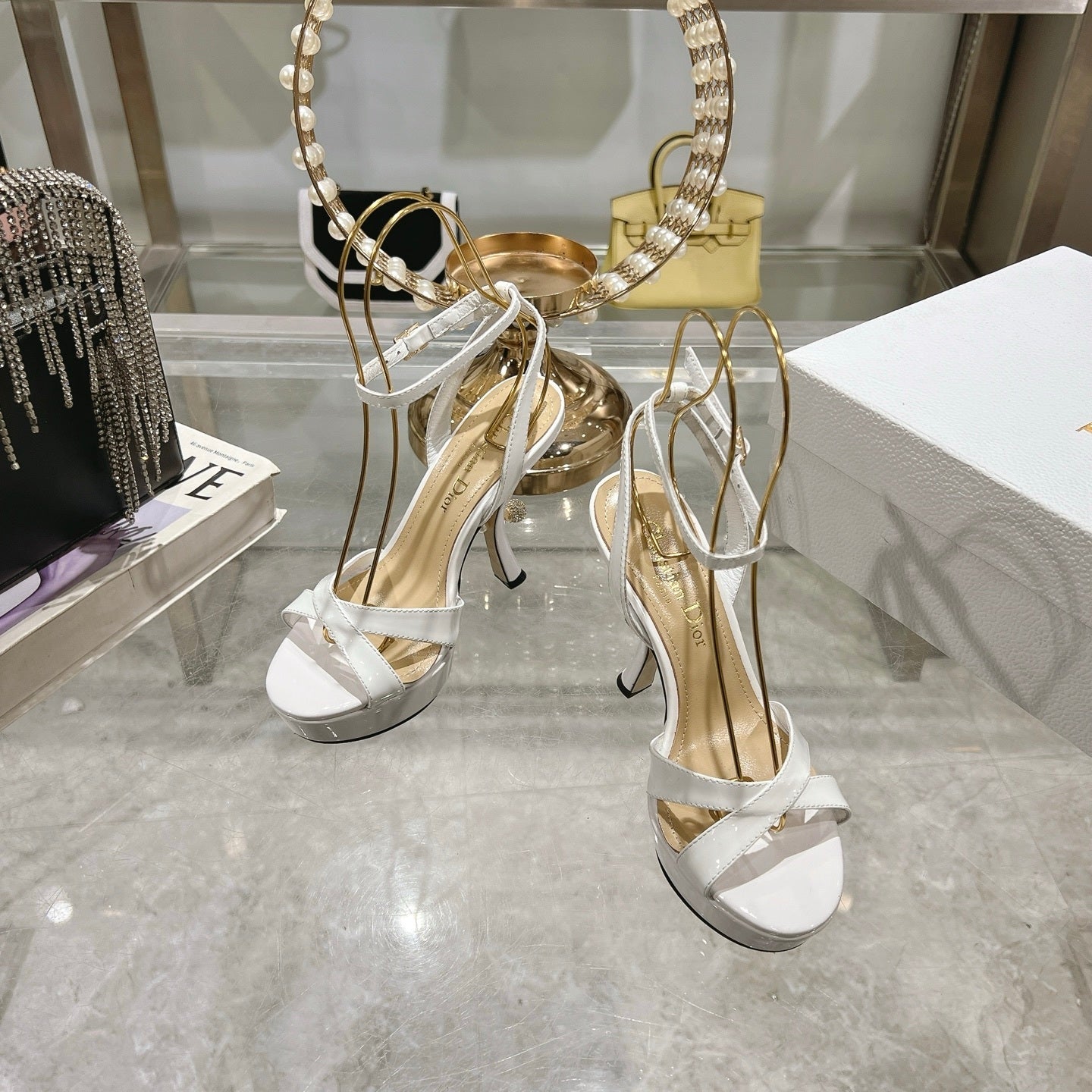 PATENT PLATFORM STRAPPY HEELS – WHITE