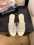 CLEAR LOGO STRAP FLAT SLIDES – WHITE