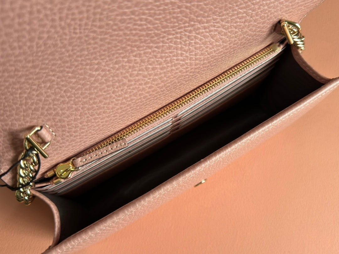 BLUSH PINK LEATHER CHAIN WALLET CROSSBODY BAG