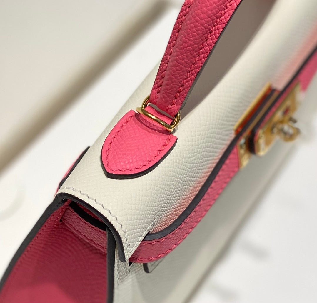 LUXURY MINI WHITE & PINK LEATHER TOP HANDLE BAG