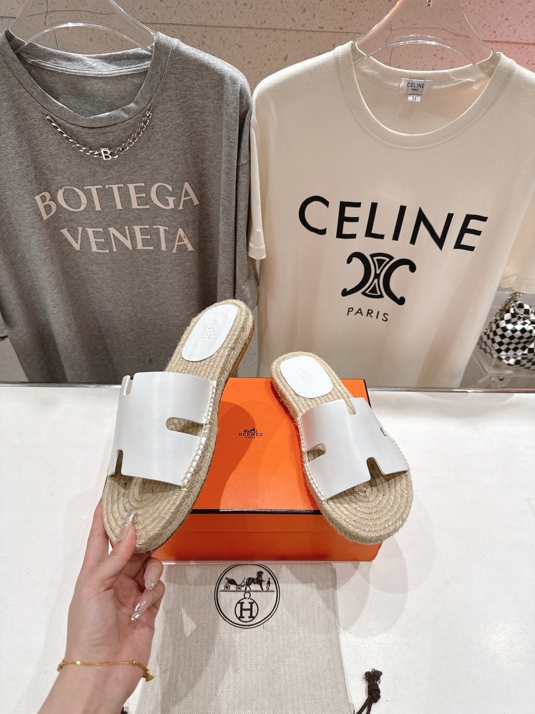 WHITE ESPADRILLE STYLE SLIDE SANDALS