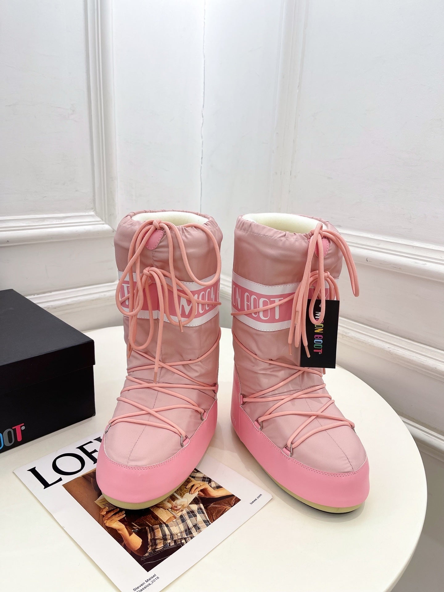 PINK PADDED LACE-UP WINTER BOOTS