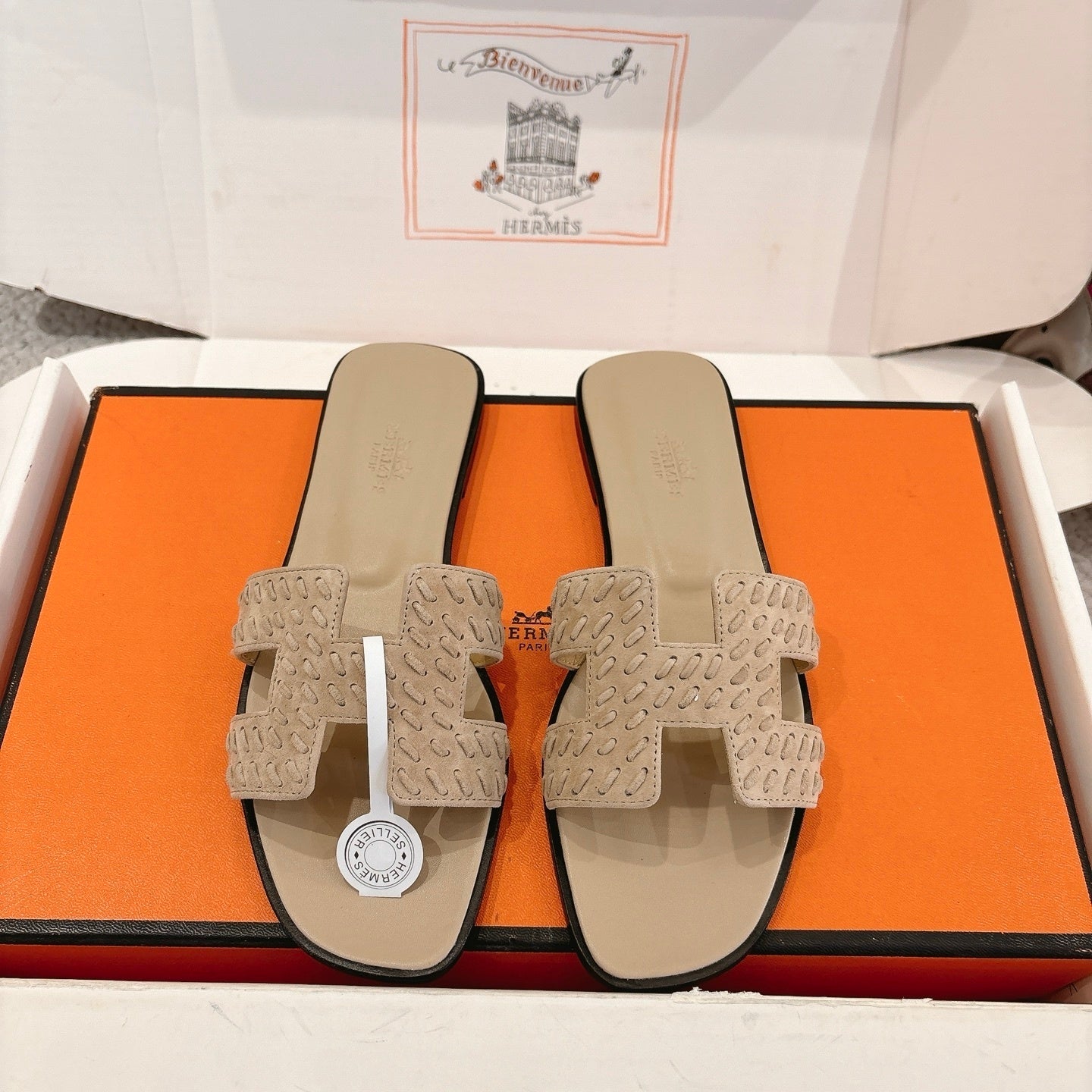 SAND BEIGE SUEDE SLIDE SANDALS