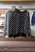 ALL-OVER PATTERN ZIP-UP KNIT HOODIE