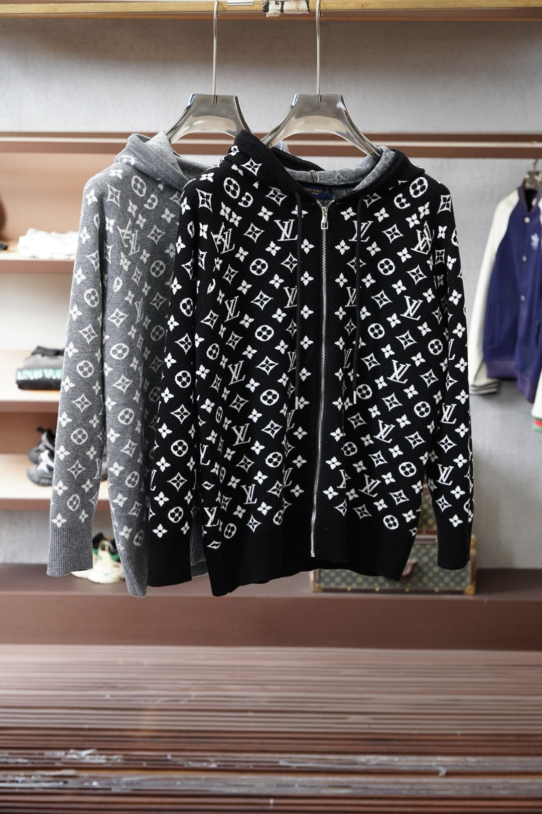 ALL-OVER PATTERN ZIP-UP KNIT HOODIE
