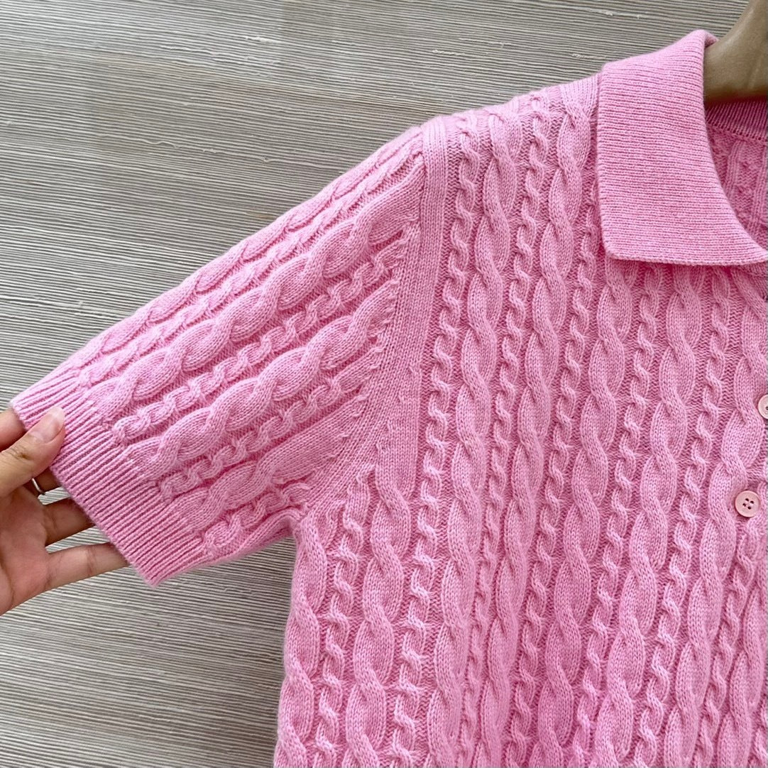 CABLE KNIT SHORT SLEEVE POLO