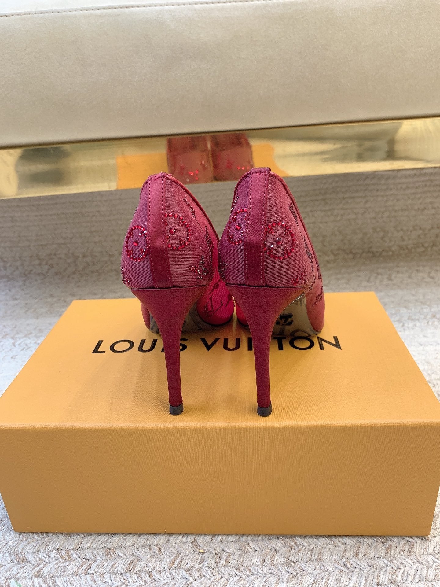 RED MONOGRAM EMBELLISHED POINTED HEELS