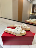 PLATFORM SLIDE SANDALS – WHITE WITH BRAIDED SOLE