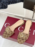 BEIGE MONOGRAM LOW HEEL SLIDES