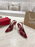 RED PATENT SLINGBACK HEELS WITH PVC DETAIL