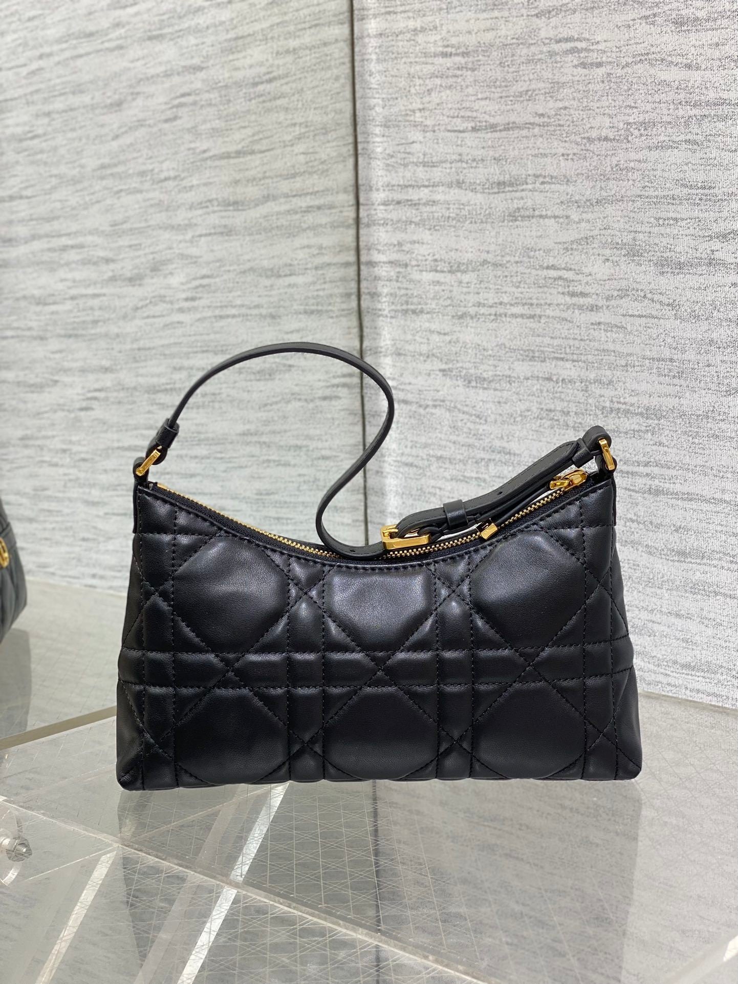 BLACK QUILTED LEATHER TOP-HANDLE BAG