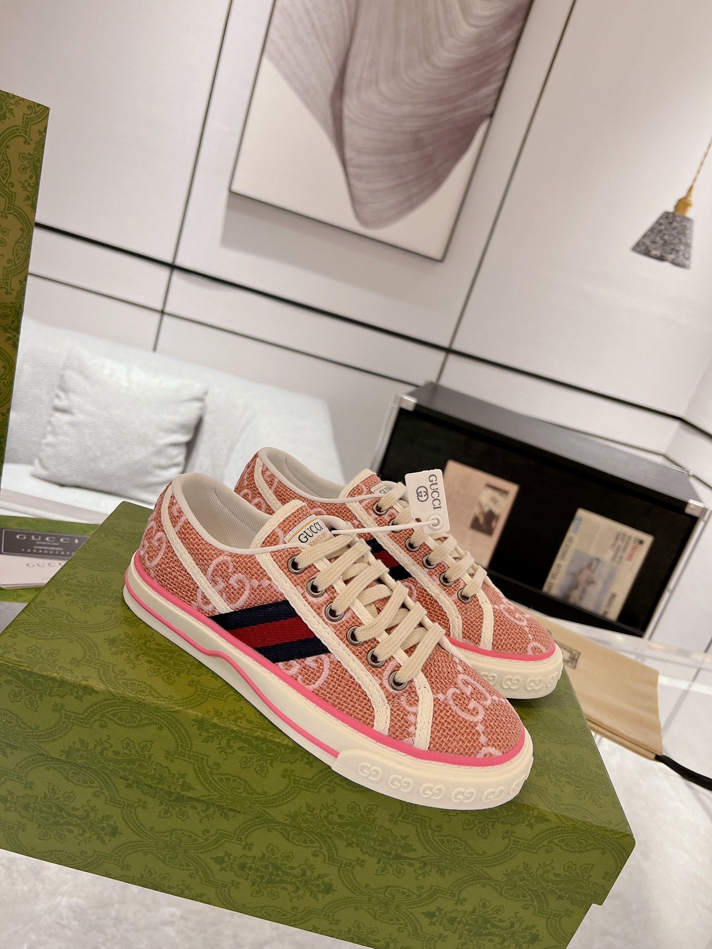 PINK MONOGRAM LOW-TOP SNEAKERS